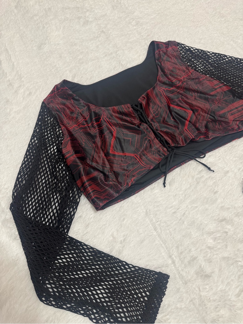 New 3x red black circuit board crop top
Festival rave cyber punk goth shirt emo - Picture 2 of 4
